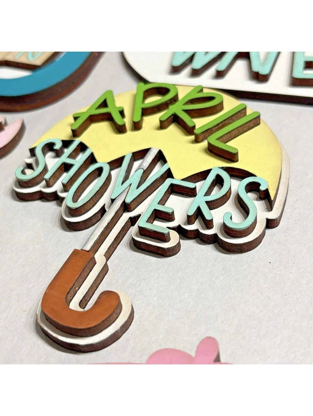 Lot of 6 pcs Hello Spring, May Flowers Tier Tray Set approx. 5” wooden signs